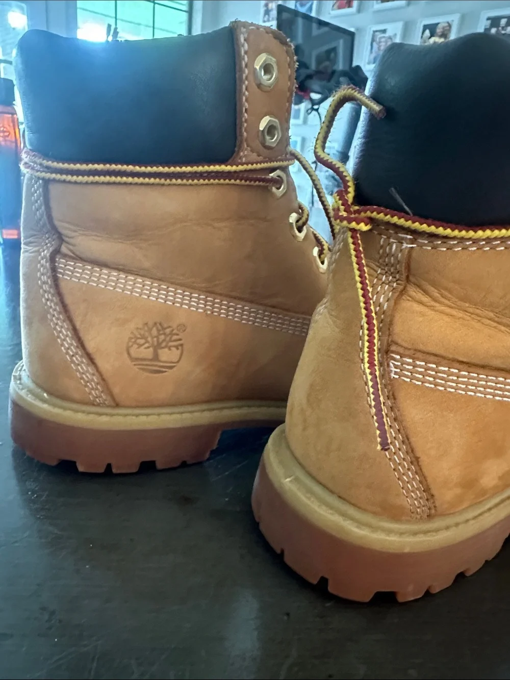 Timberland Wheat Leather Work Boots with Black Collar